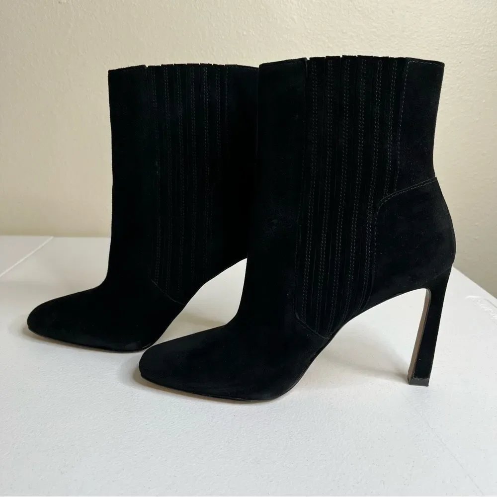 Vince Camuto Black Talanna Bootie Suede Leather Squared Toe Pull On Women 9